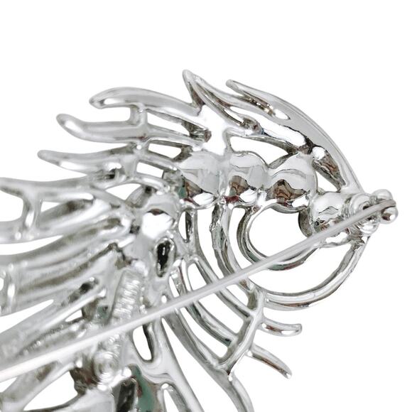 VTG Signed Sarah Coventry 60s Silver Tone Feather Brooch Green Faux Pearls - Picture 8 of 14